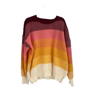 Andthewhy Stripes Ombre Knit Sweater Orange Red NEW Women’s 2X